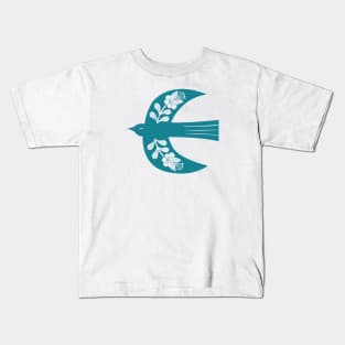 Large Folk Bird turquoise Kids T-Shirt